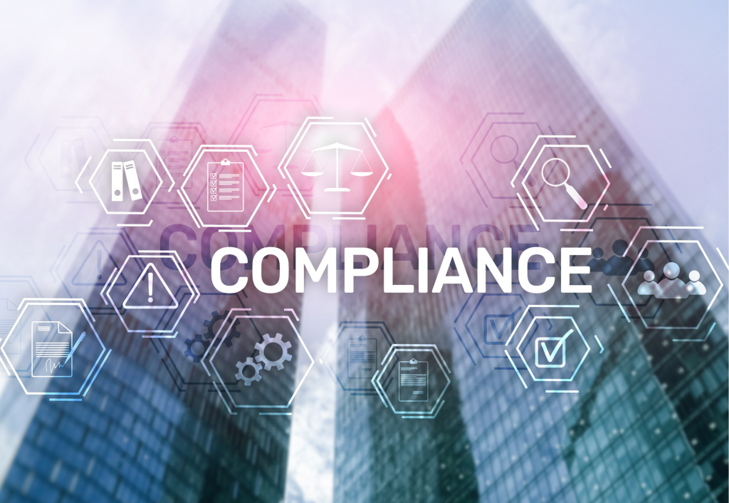 Ilustración digital abstracta sobre ciberseguridad y cumplimiento normativo en empresas