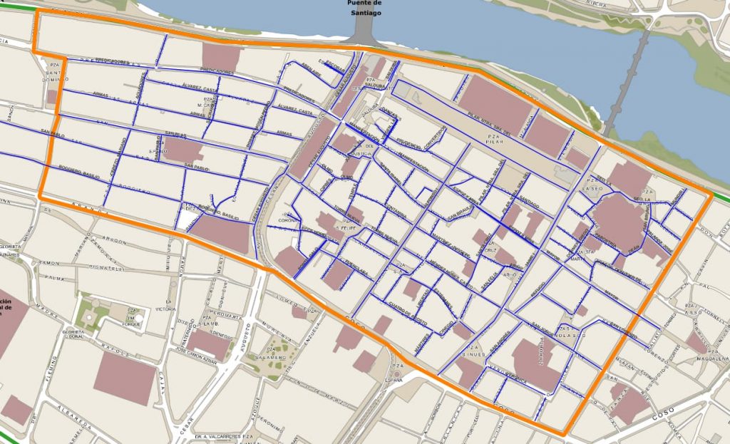 Mapa de la Zona de Bajas Emisiones del Casco Histórico de Zaragoza delimitada por el Ayuntamiento